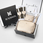 Monica 5 Piece Giftbox - Crossbody Bag, Stripe Metallic Bag Strap, Cardholder, Keychain & Personalisation Charm