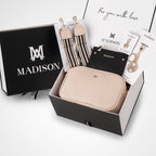 Monica 5 Piece Giftbox - Crossbody Bag, Stripe Bag Strap, Cardholder, Keychain & Personalisation Charm