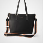 Inga Large Zip Top Tote Bag with Laptop Pocket + Stripe Bag Strap