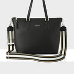 Inga Large Zip Top Tote Bag with Laptop Pocket + Metallic Stripe Bag Strap