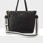 Inga Large Zip Top Tote Bag with Laptop Pocket + Stripe Bag Strap