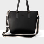 Inga Large Zip Top Tote Bag with Laptop Pocket + Stripe Bag Strap