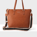 Inga Large Zip Top Tote Bag with Laptop Pocket + Stripe Bag Strap