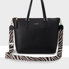 Inga Large Zip Top Tote Bag with Laptop Pocket + Zebra Bag Strap