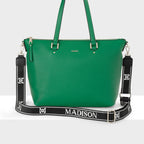 Vivian Medium Zip Top Tote + Monogram Stripe Strap