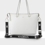 Vivian Medium Zip Top Tote + Monogram Stripe Strap