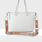 Vivian Medium Zip Top Tote + Monogram Stripe Strap