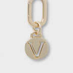 Letter V Charm with Oval Hinge Ring Clip